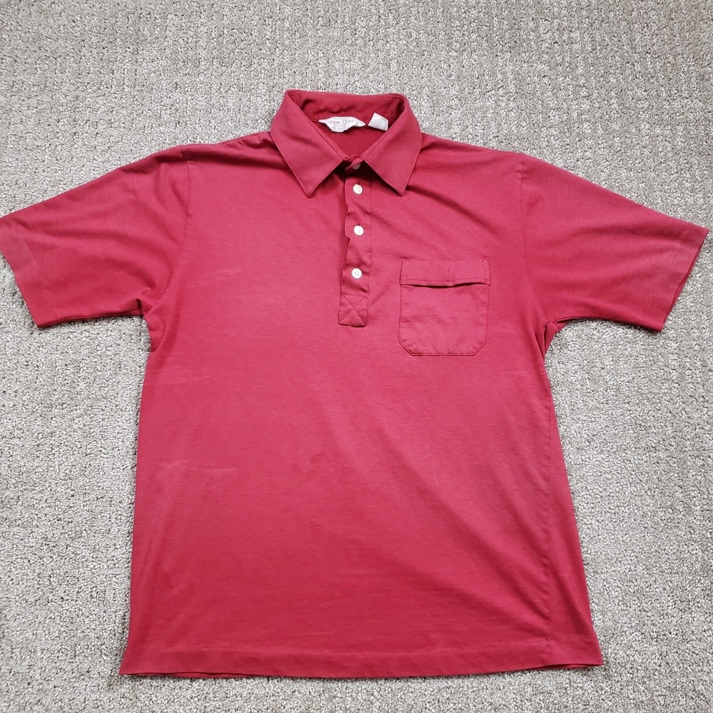 Career Club Polo‎ Shirt Mens Medium Red Vintage 70s 80s Cotton Blend Golf Pocket